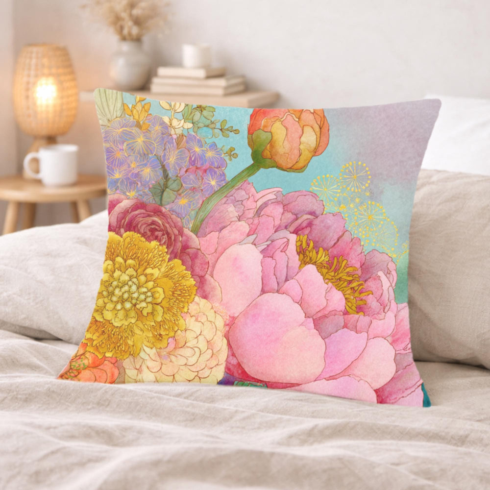 Pastel Peony Garden Pillow, Romantic Floral Cushion, Vintage Botanical Throw Pillow, Soft Cottagecore Pillowcase, Elegant Couch Decor