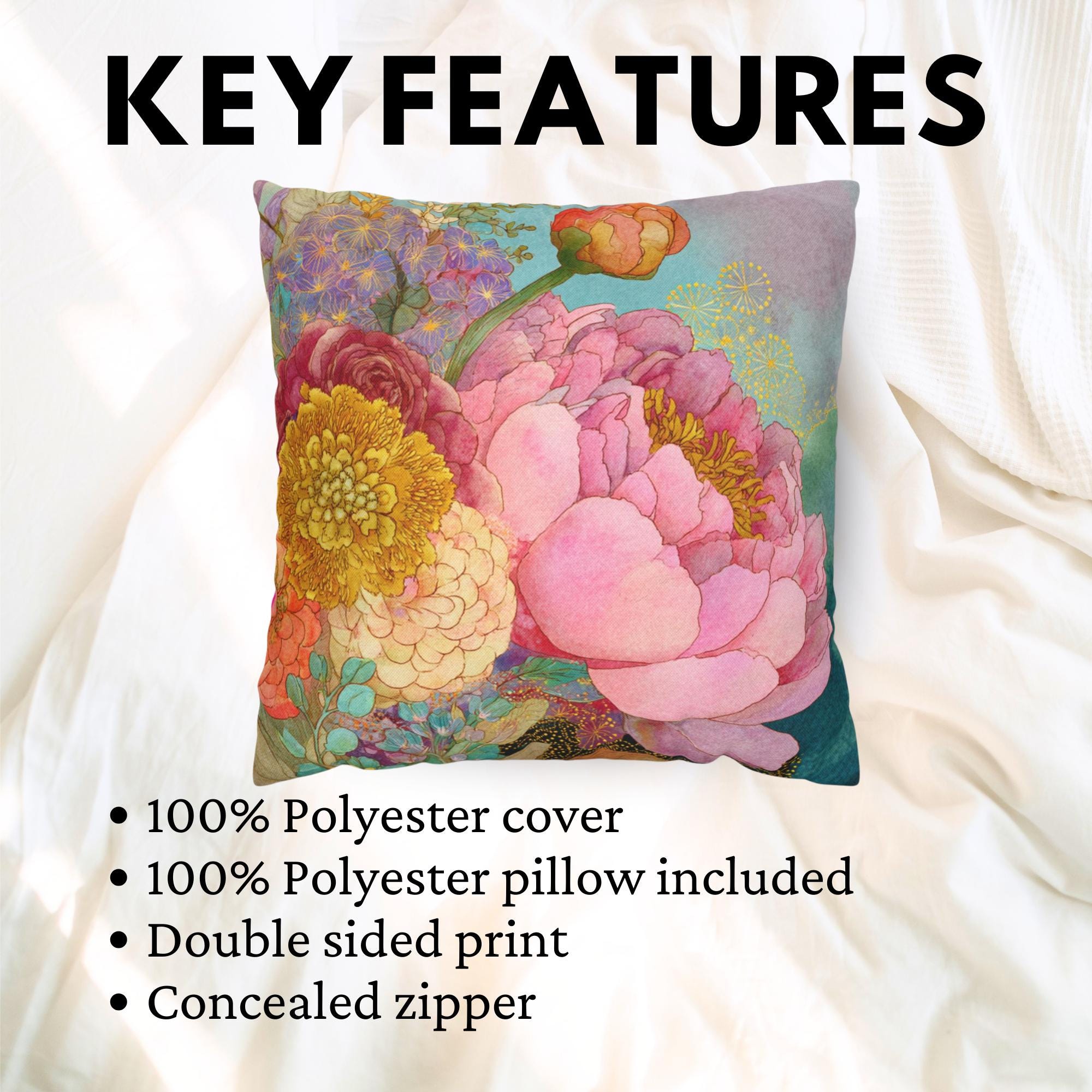 Pastel Peony Garden Pillow, Romantic Floral Cushion, Vintage Botanical Throw Pillow, Soft Cottagecore Pillowcase, Elegant Couch Decor