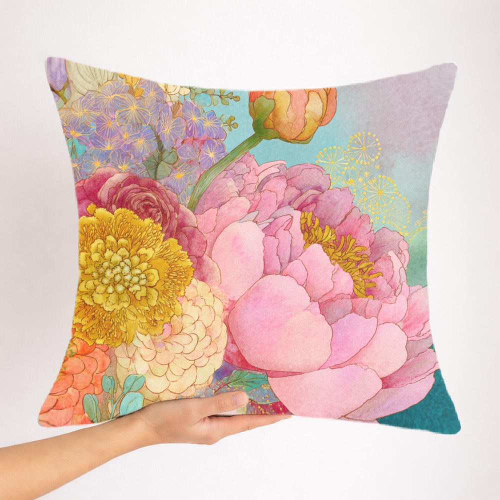 Pastel Peony Garden Pillow, Romantic Floral Cushion, Vintage Botanical Throw Pillow, Soft Cottagecore Pillowcase, Elegant Couch Decor