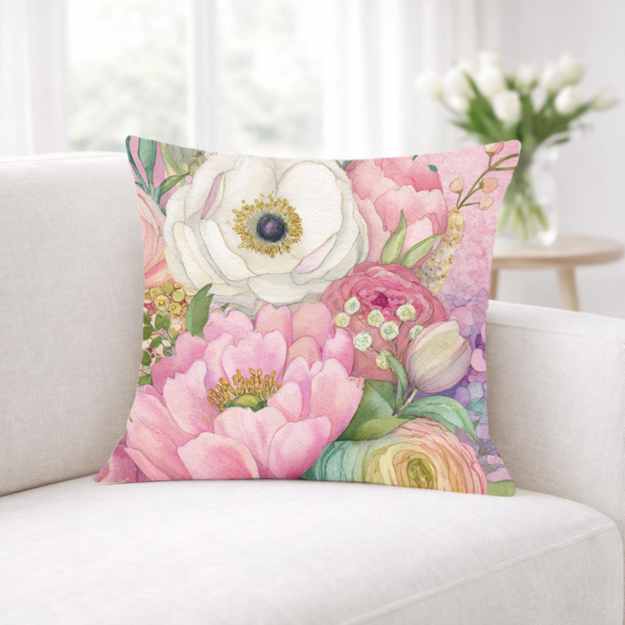 Blush Garden Floral Pillow, Soft Flower Cushion, Romantic Botanical Throw Pillow, Pastel Cottagecore Pillowcase, Elegant Spring Decor