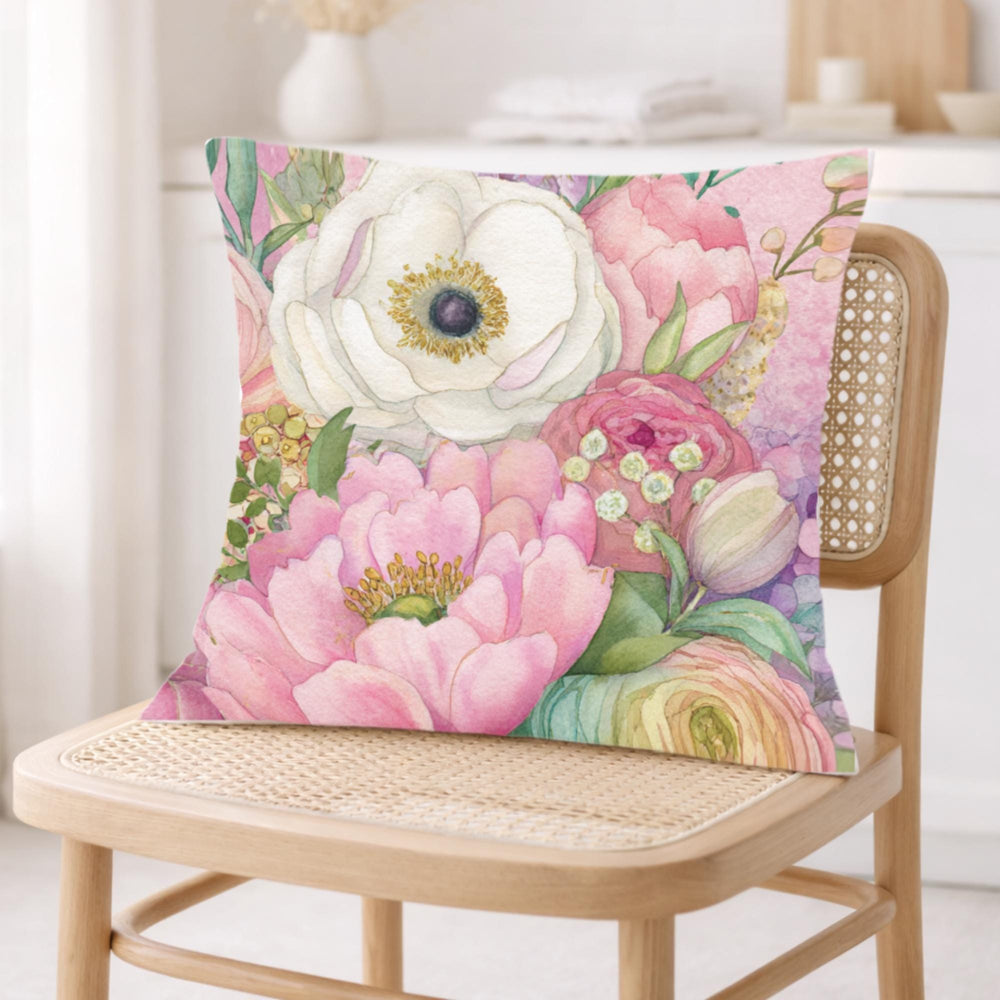 Blush Garden Floral Pillow, Soft Flower Cushion, Romantic Botanical Throw Pillow, Pastel Cottagecore Pillowcase, Elegant Spring Decor