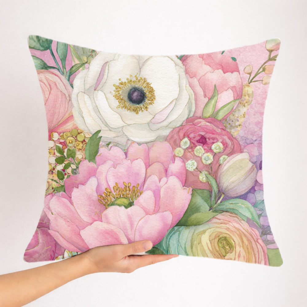 Blush Garden Floral Pillow, Soft Flower Cushion, Romantic Botanical Throw Pillow, Pastel Cottagecore Pillowcase, Elegant Spring Decor