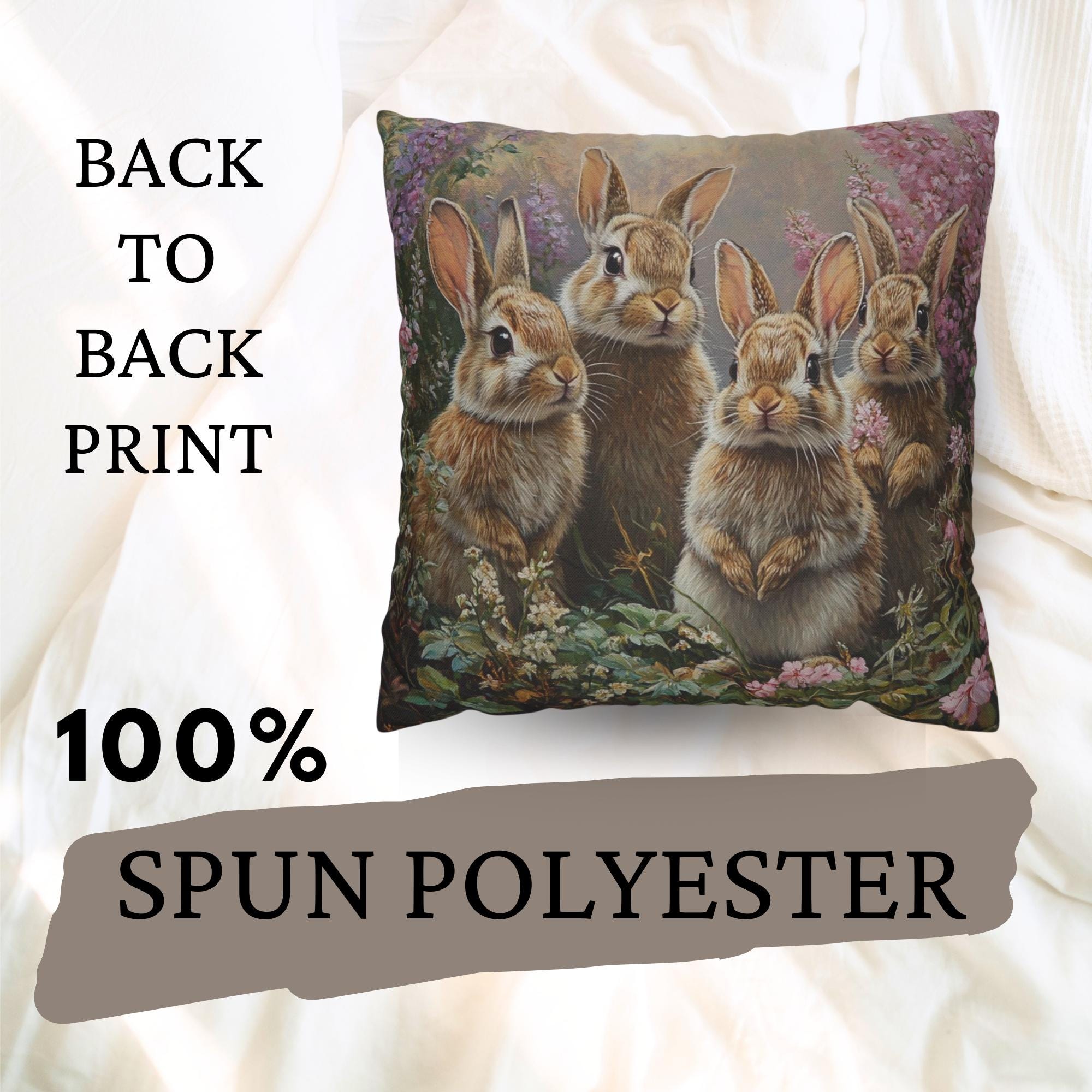 Spring Bunny Family Pillow, Cottage Garden Rabbits Cushion, Whimsical Woodland Throw Pillow, Farmhouse Animal Pillowcase, Spring Couch Decor
