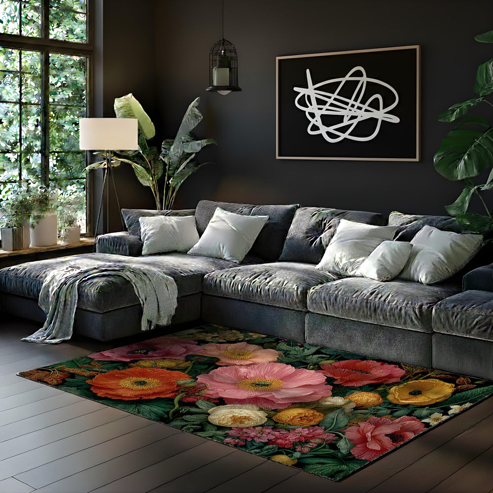William Morris Floral Area Rug, Vintage Garden Botanical Floor Decor, Colorful Cottagecore Flower Pattern Rug, Elegant Home Accent