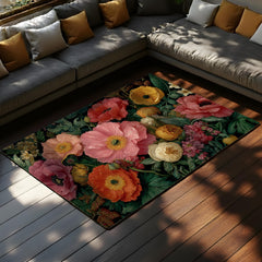 William Morris Floral Area Rug, Vintage Garden Botanical Floor Decor, Colorful Cottagecore Flower Pattern Rug, Elegant Home Accent