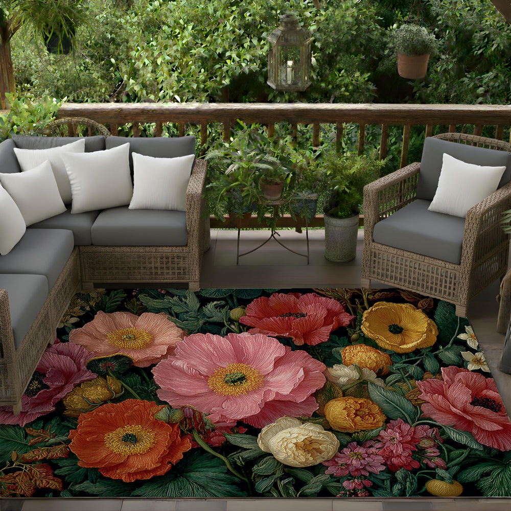 William Morris Floral Area Rug, Vintage Garden Botanical Floor Decor, Colorful Cottagecore Flower Pattern Rug, Elegant Home Accent
