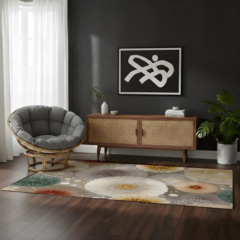 Neutral Mandala Area Rug, Soft Abstract Floral Floor Decor, Beige Cream Modern Pattern Rug, Cozy Living Room Accent
