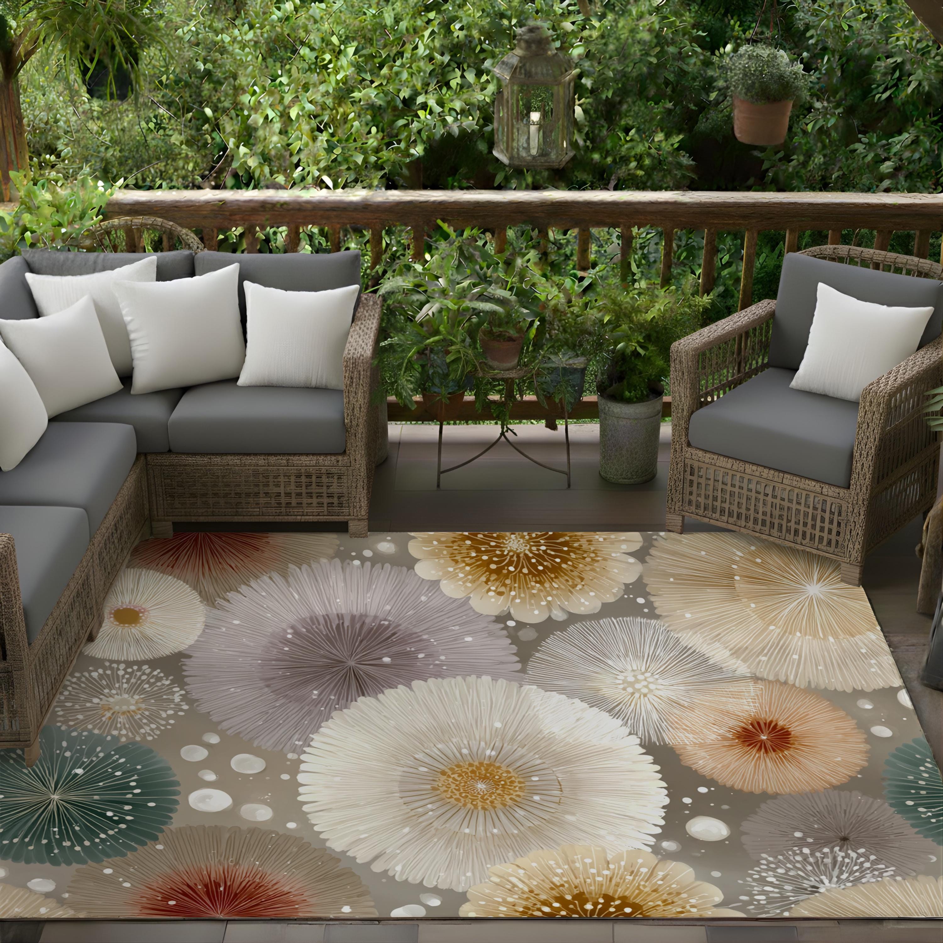 Neutral Mandala Area Rug, Soft Abstract Floral Floor Decor, Beige Cream Modern Pattern Rug, Cozy Living Room Accent