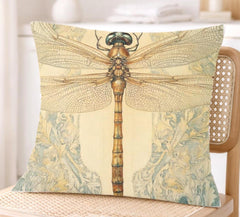 Vintage Dragonfly Pillow, William Morris Style Insect Art Cushion, Botanical Illustration Throw Pillow, Nature-Inspired Pillowcase Decor