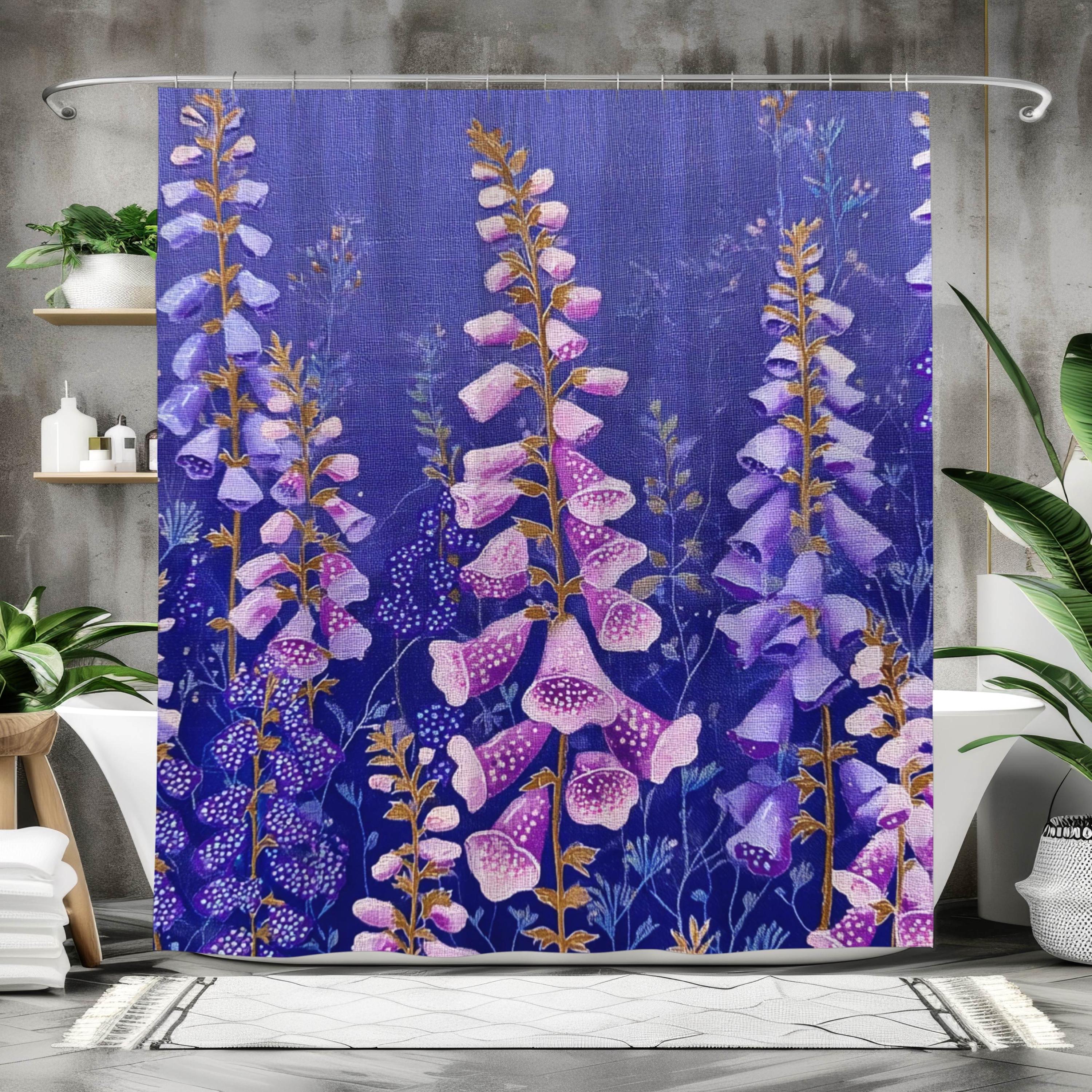 Purple Foxglove Shower Curtain, Cottage Garden Floral Bathroom Decor, Vibrant Wildflower Bath Curtain