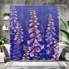 Purple Foxglove Shower Curtain, Cottage Garden Floral Bathroom Decor, Vibrant Wildflower Bath Curtain