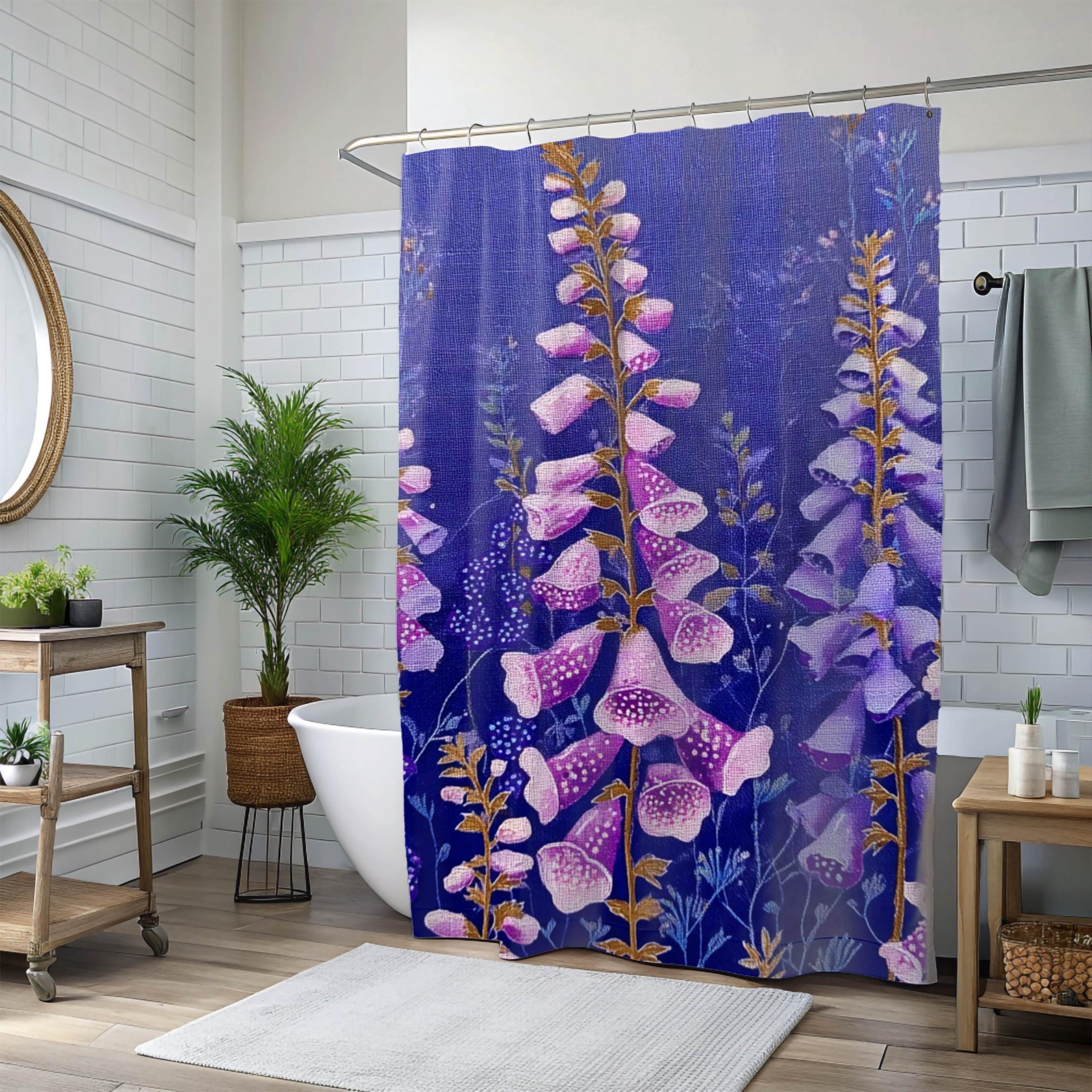 Purple Foxglove Shower Curtain, Cottage Garden Floral Bathroom Decor, Vibrant Wildflower Bath Curtain
