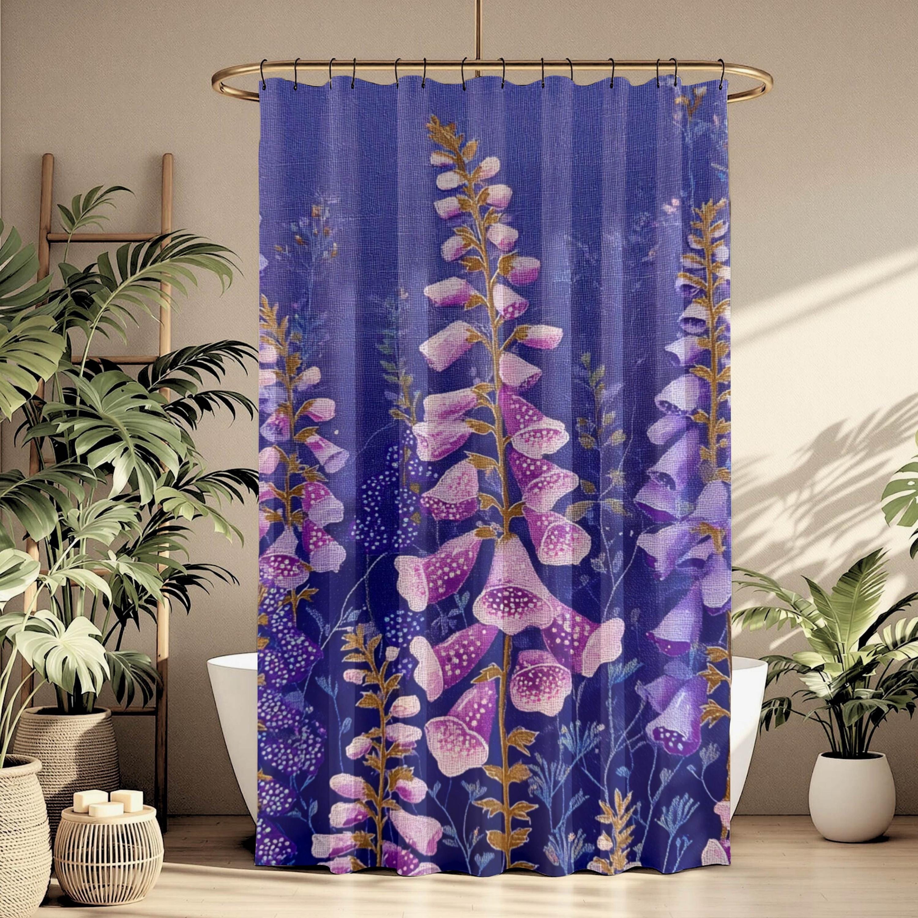 Purple Foxglove Shower Curtain, Cottage Garden Floral Bathroom Decor, Vibrant Wildflower Bath Curtain