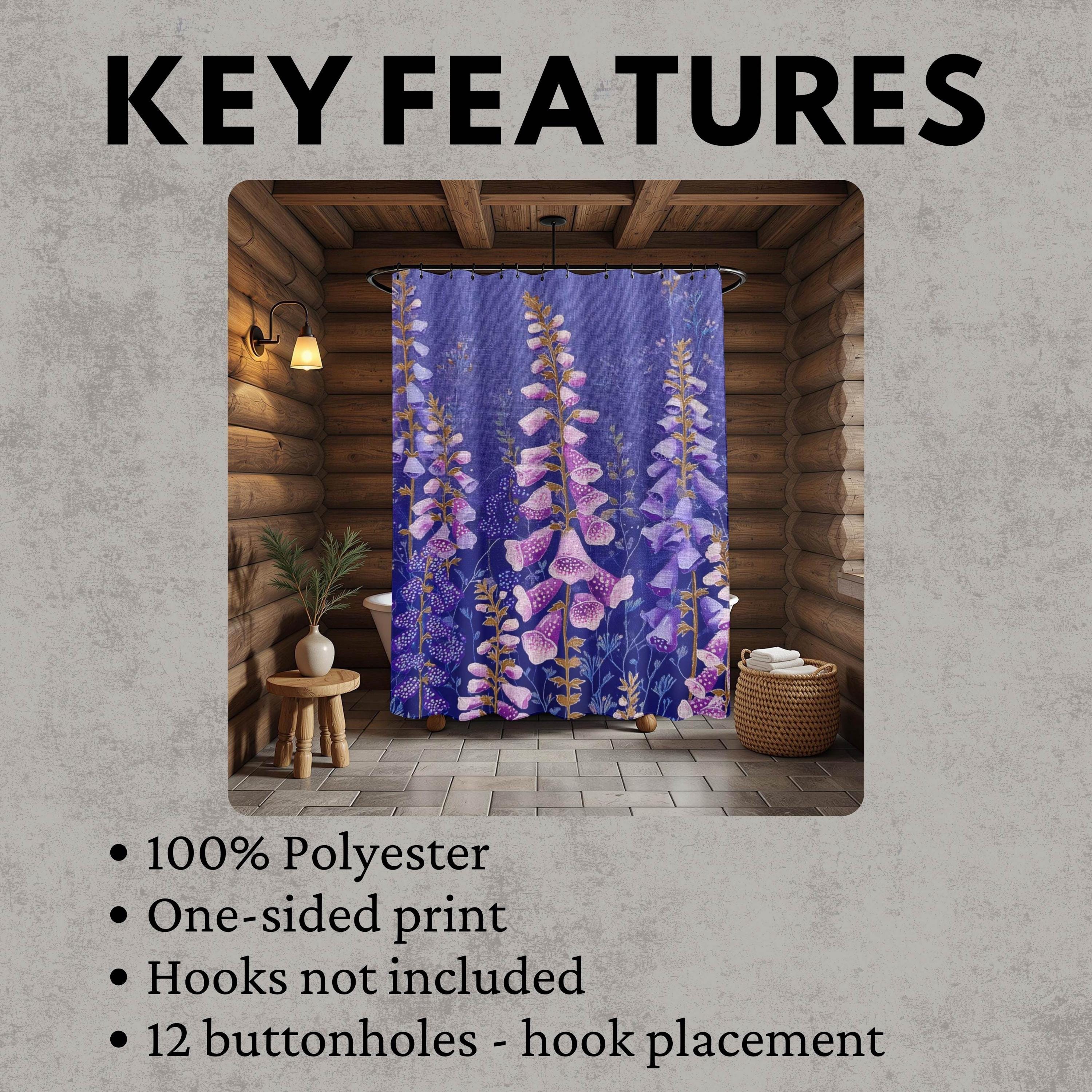 Purple Foxglove Shower Curtain, Cottage Garden Floral Bathroom Decor, Vibrant Wildflower Bath Curtain