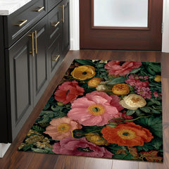 William Morris Floral Area Rug, Vintage Garden Botanical Floor Decor, Colorful Cottagecore Flower Pattern Rug, Elegant Home Accent