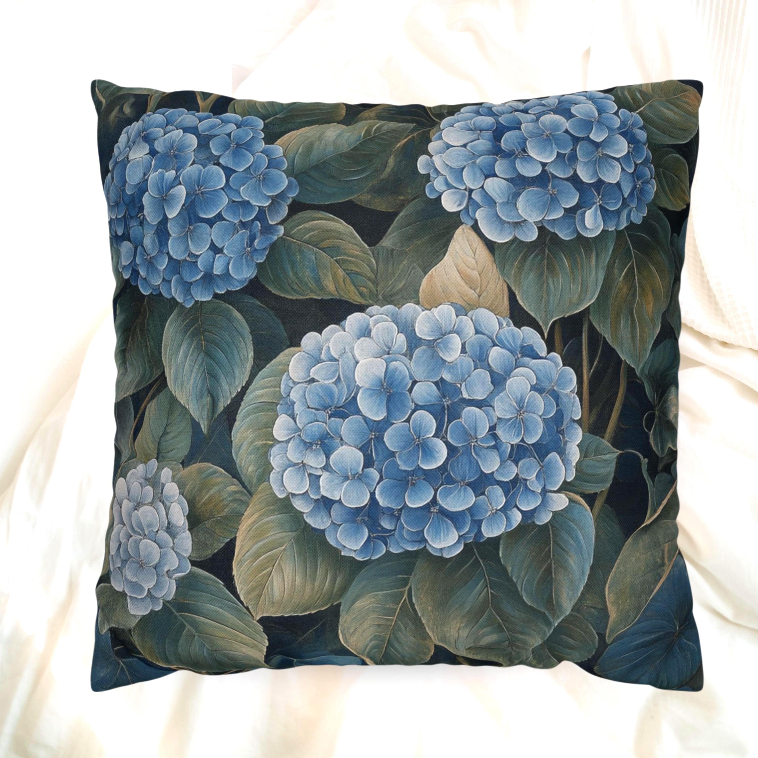 Vintage Hydrangea Floral Pillow, Blue Garden Cushion Cover, William Morris Inspired Throw Pillow, Botanical Nature Decor, Cottagecore Accent