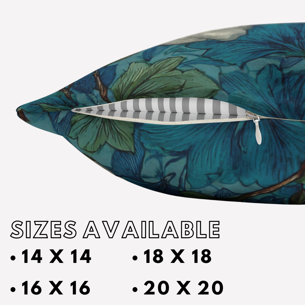 White Magnolia Pillow, Teal Botanical Floral Throw Pillow, Vintage Garden Cushion, Elegant Nature Pillowcase, Classic Cottage Decor