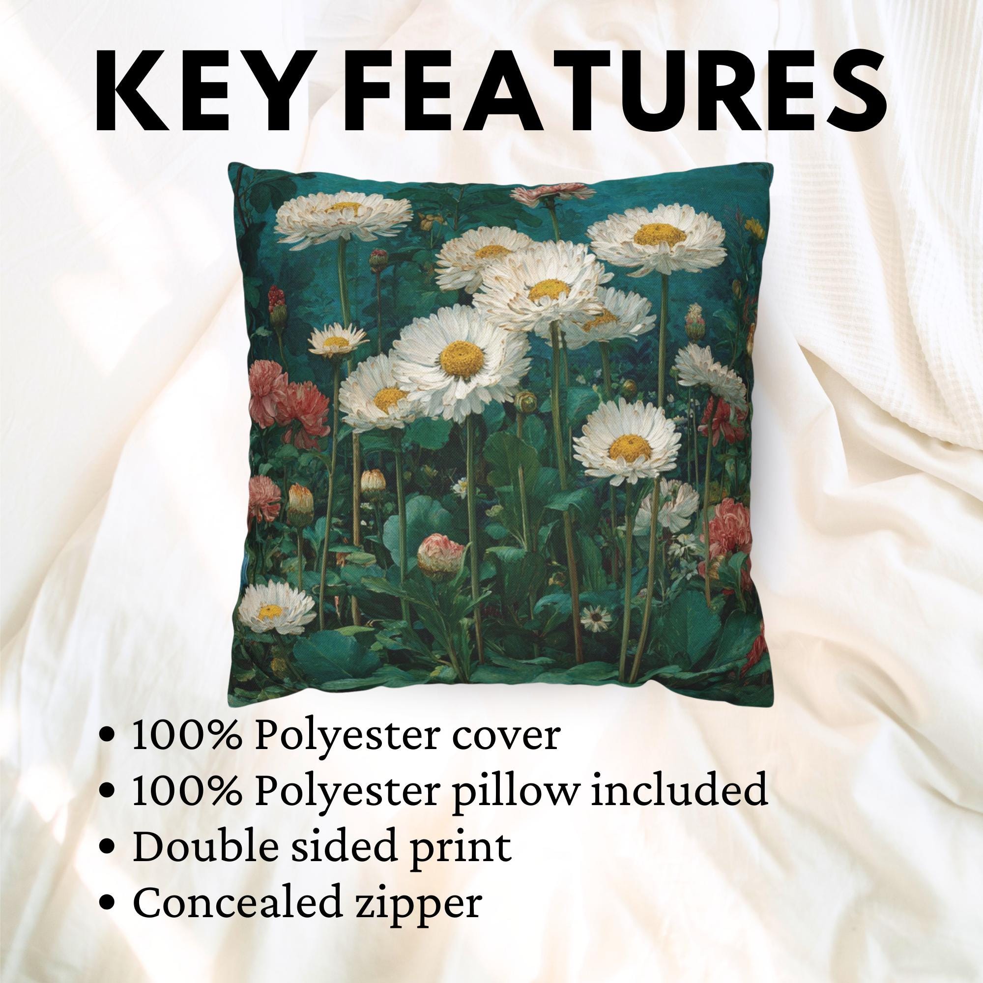 White Daisy Garden Pillow, Vintage Floral Meadow Throw Pillow, Soft Botanical Cushion, Cottagecore Nature Pillowcase, Classic Home Decor