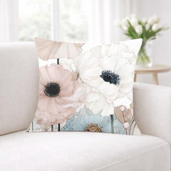 Soft Pastel Anemone Pillow, Watercolor Nature Cushion, Blush Blue Floral Throw Pillow, Cottage Garden Pillowcase, Serene Home Decor