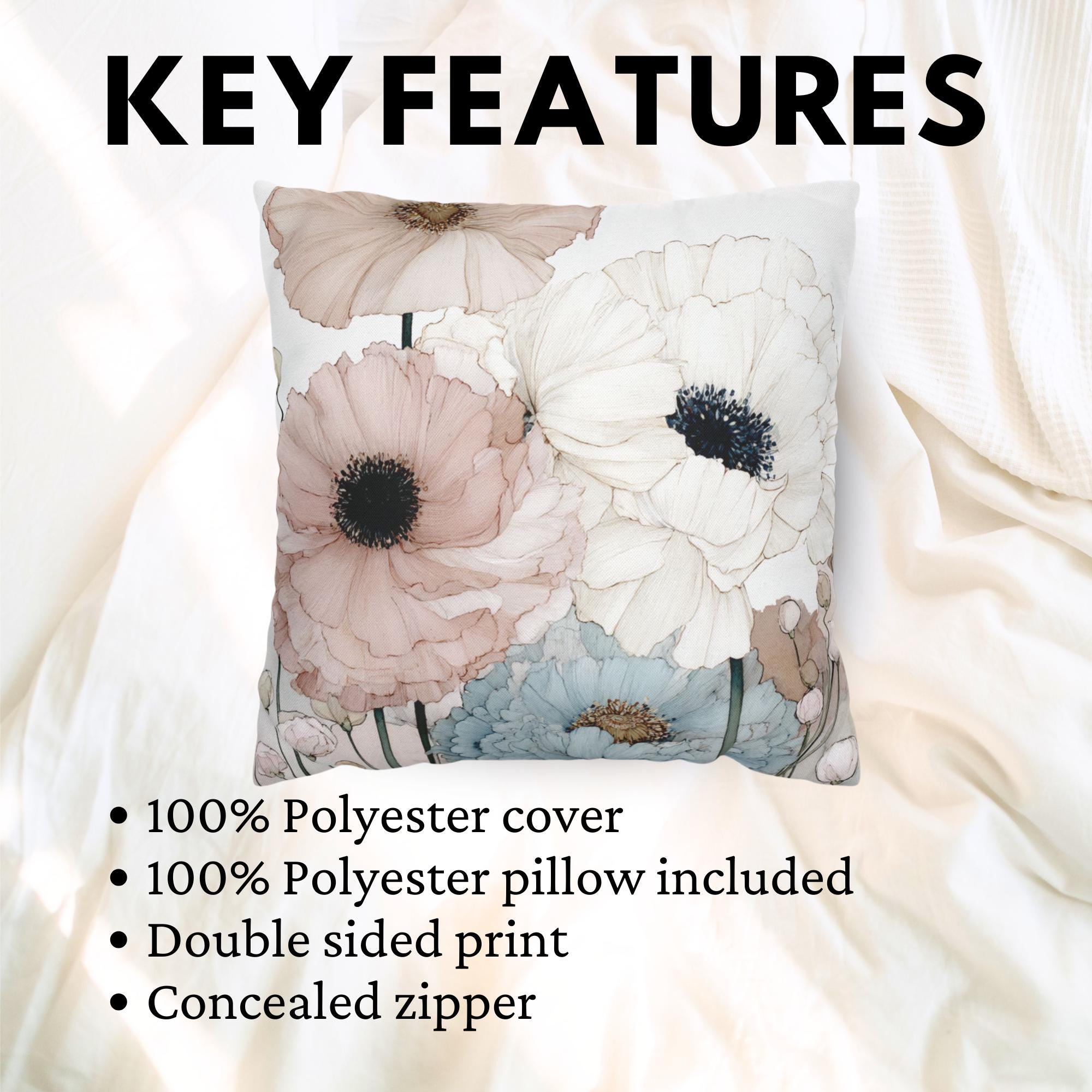 Soft Pastel Anemone Pillow, Watercolor Nature Cushion, Blush Blue Floral Throw Pillow, Cottage Garden Pillowcase, Serene Home Decor