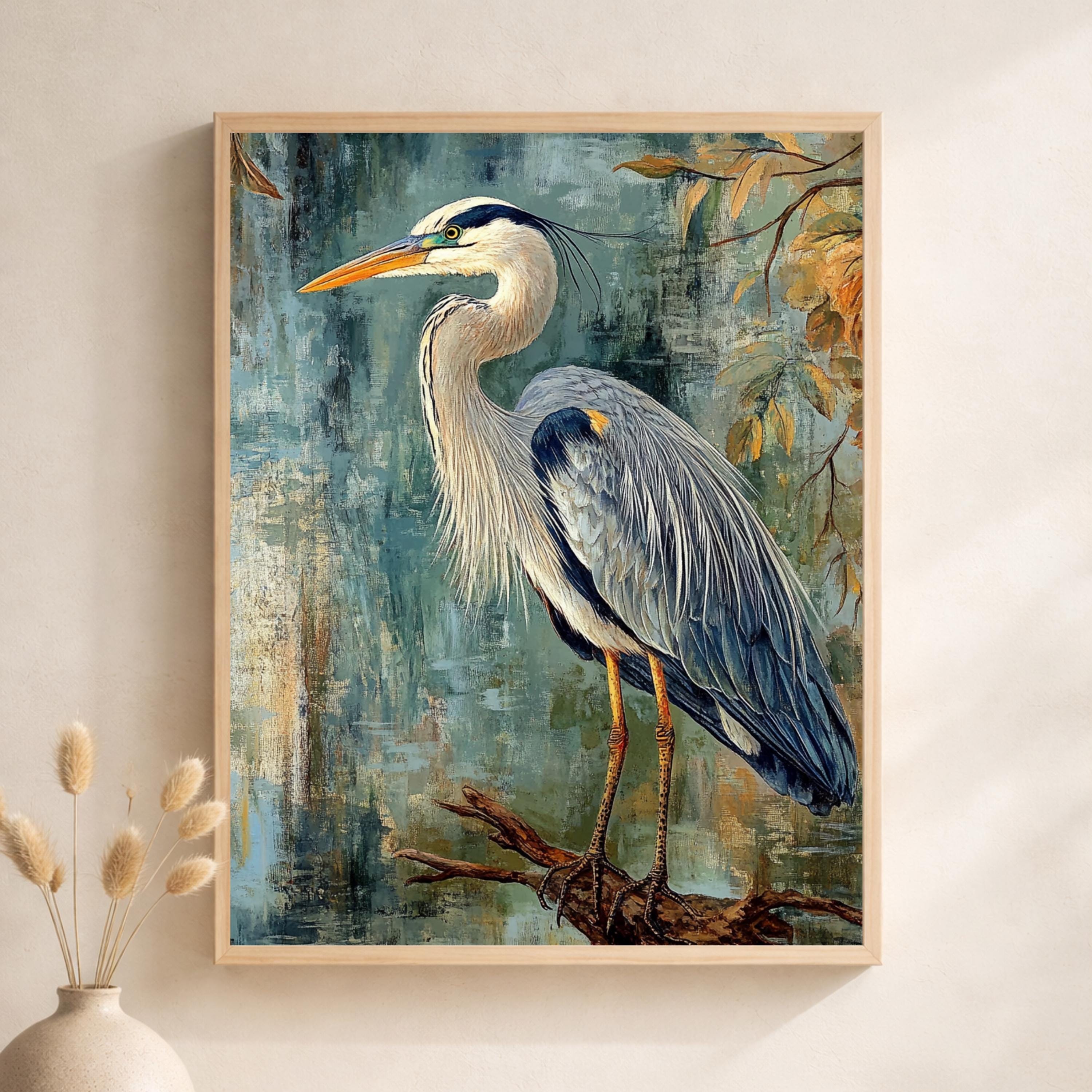 William Morris Bird Wall Art Print, Arts and Crafts Heron Canvas Decor, Victorian Botanical Portrait Artwork, Vintage Heron Canvas Decor