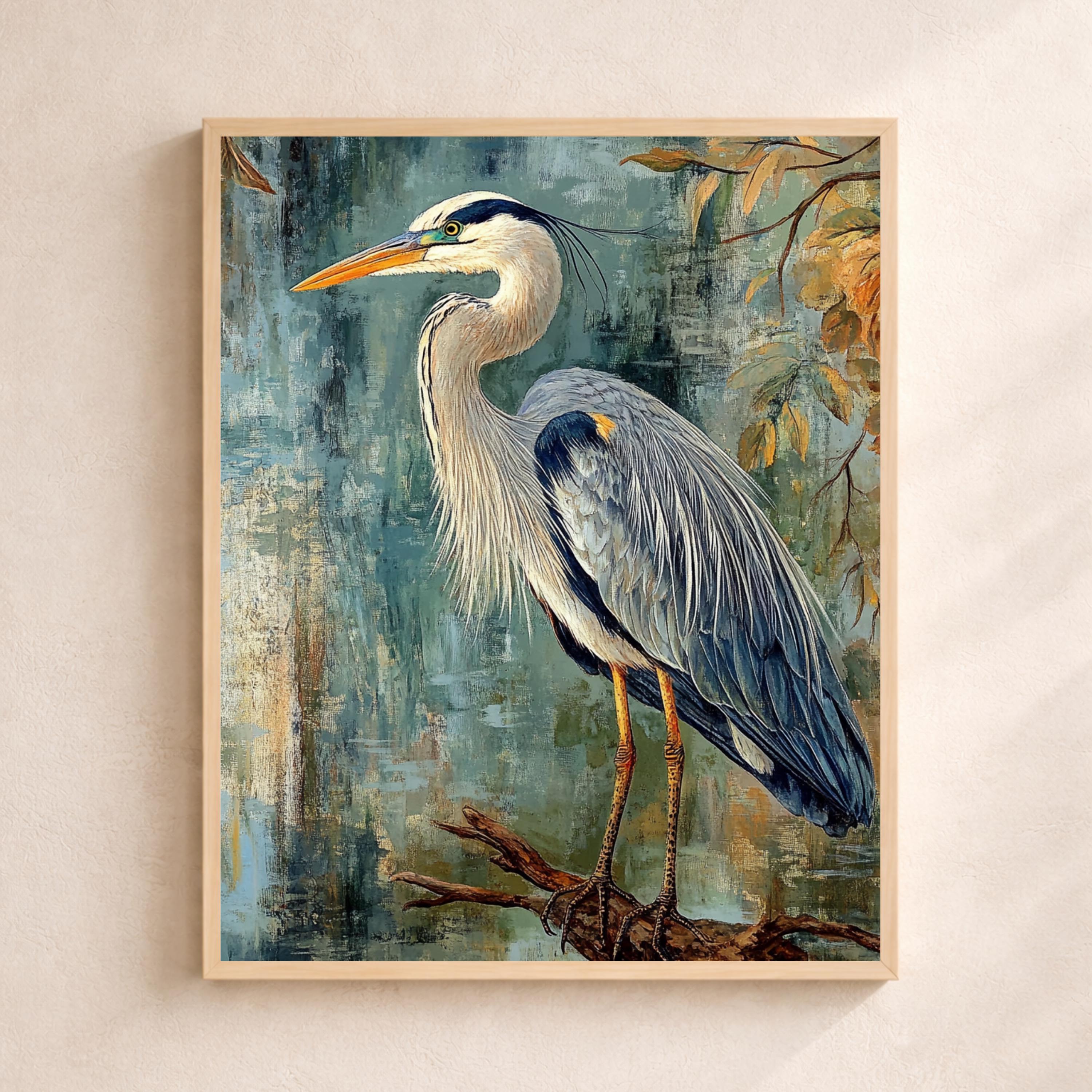 William Morris Bird Wall Art Print, Arts and Crafts Heron Canvas Decor, Victorian Botanical Portrait Artwork, Vintage Heron Canvas Decor