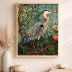 William Morris Botanical Bird Wall Art Print, Arts and Crafts Heron Canvas Decor, Vintage Bird Canvas Decor, Botanical Heron Wall Art Print