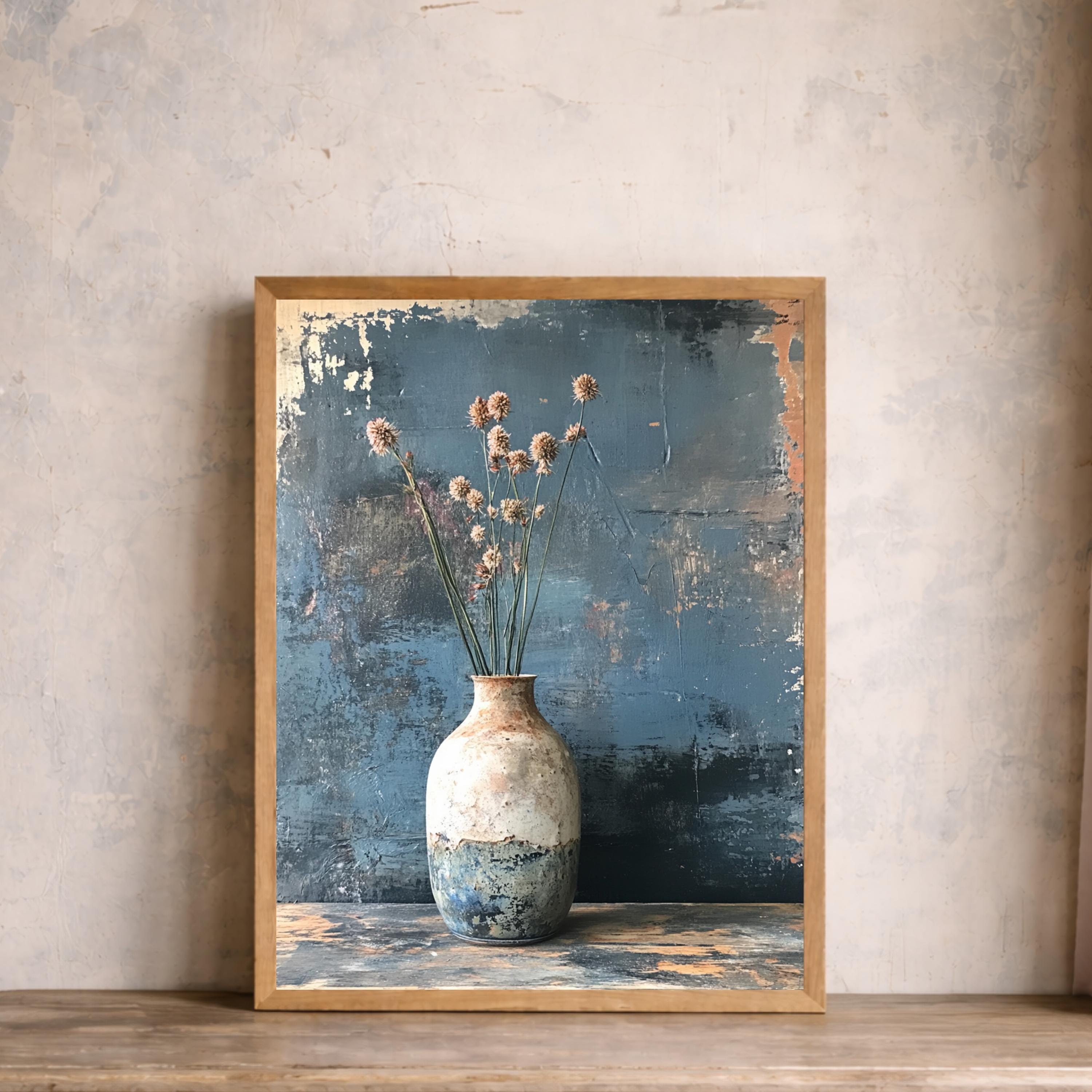 Minimal Vase Still Life Wall Art Print, Rustic Floral Canvas Art Decor, Neutral Portrait Artwork, Floral Canvas Decor