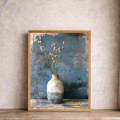 Minimal Vase Still Life Wall Art Print, Rustic Floral Canvas Art Decor, Neutral Portrait Artwork, Floral Canvas Decor