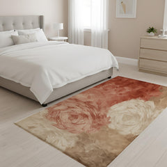 Blush Abstract Rose Area Rug, Soft Neutral Floral Floor Decor, Beige Peach Modern Painterly Pattern Rug, Elegant Bedroom Accent