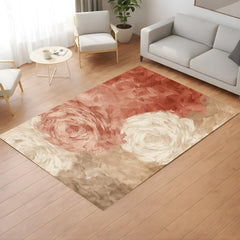 Blush Abstract Rose Area Rug, Soft Neutral Floral Floor Decor, Beige Peach Modern Painterly Pattern Rug, Elegant Bedroom Accent
