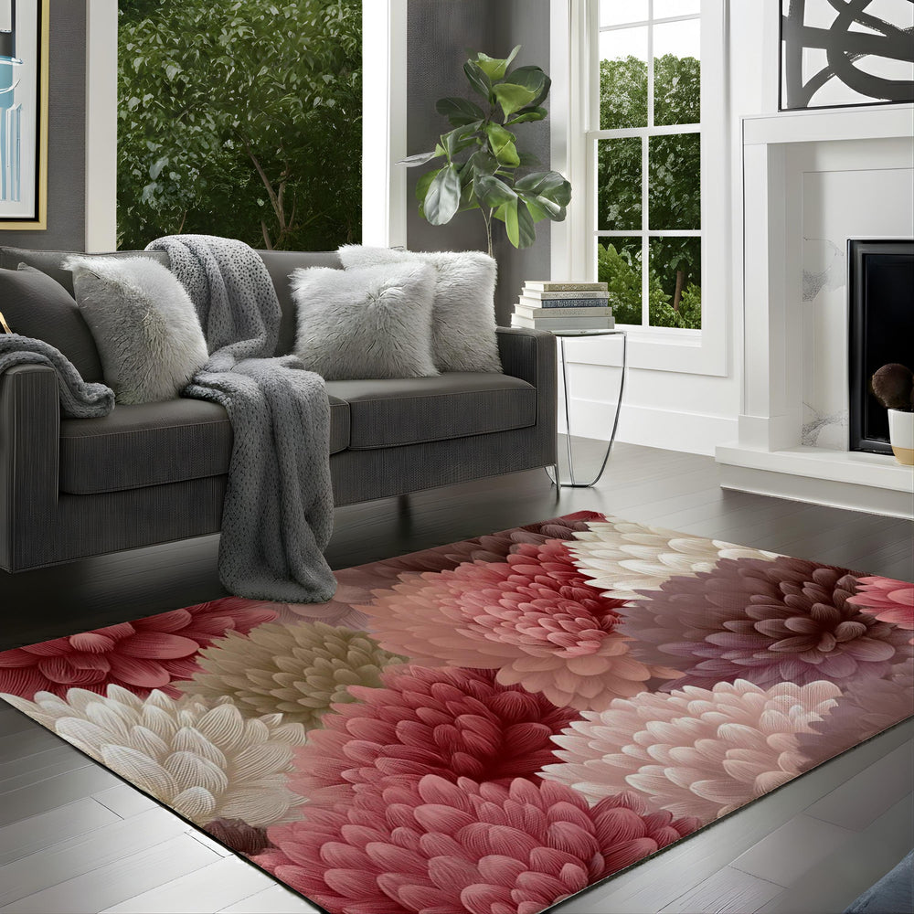 Blush Floral Area Rug, Dusty Rose Peony Carpet, Romantic Pink Botanical Floor Decor, Feminine Bedroom Living Room Accent Rug