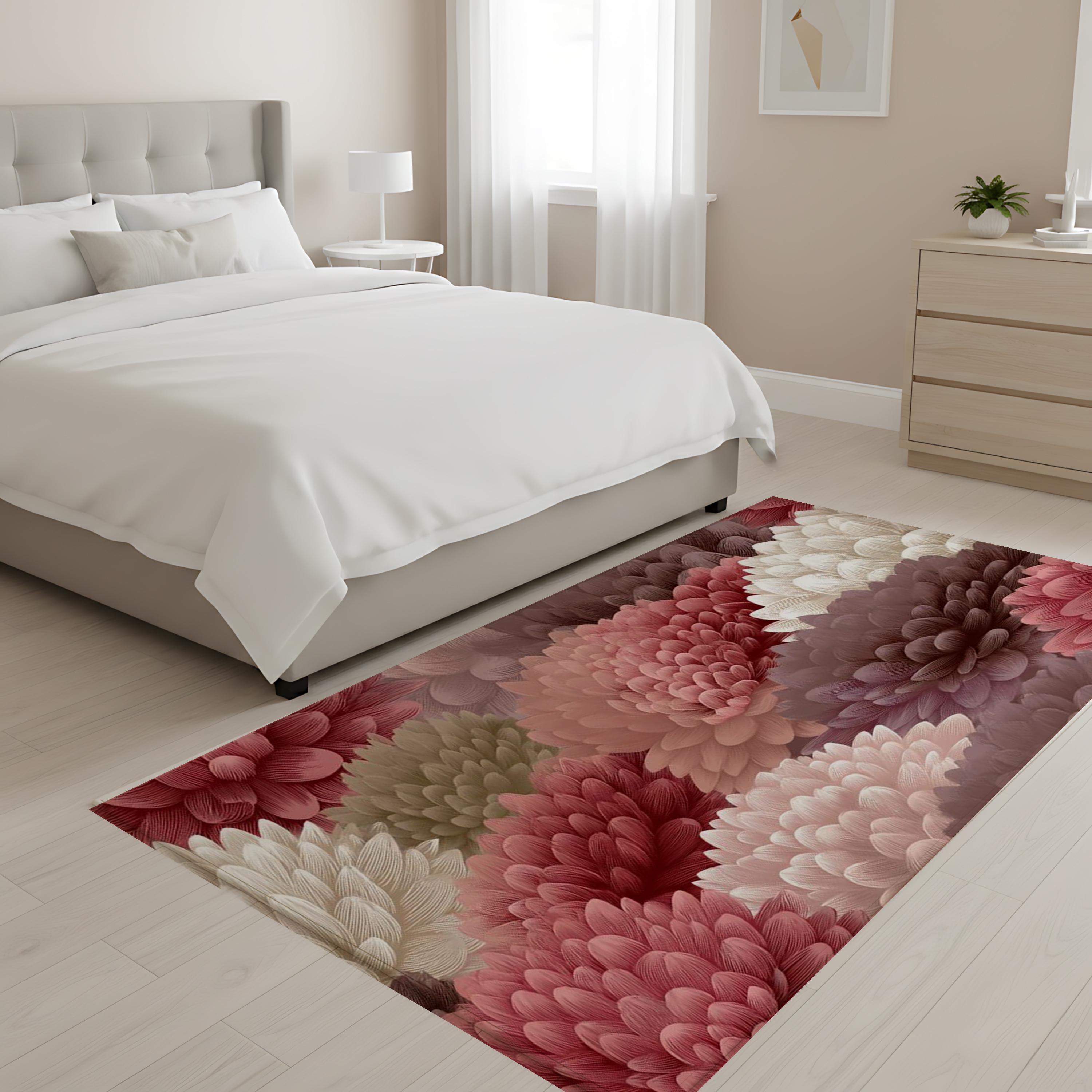 Blush Floral Area Rug, Dusty Rose Peony Carpet, Romantic Pink Botanical Floor Decor, Feminine Bedroom Living Room Accent Rug