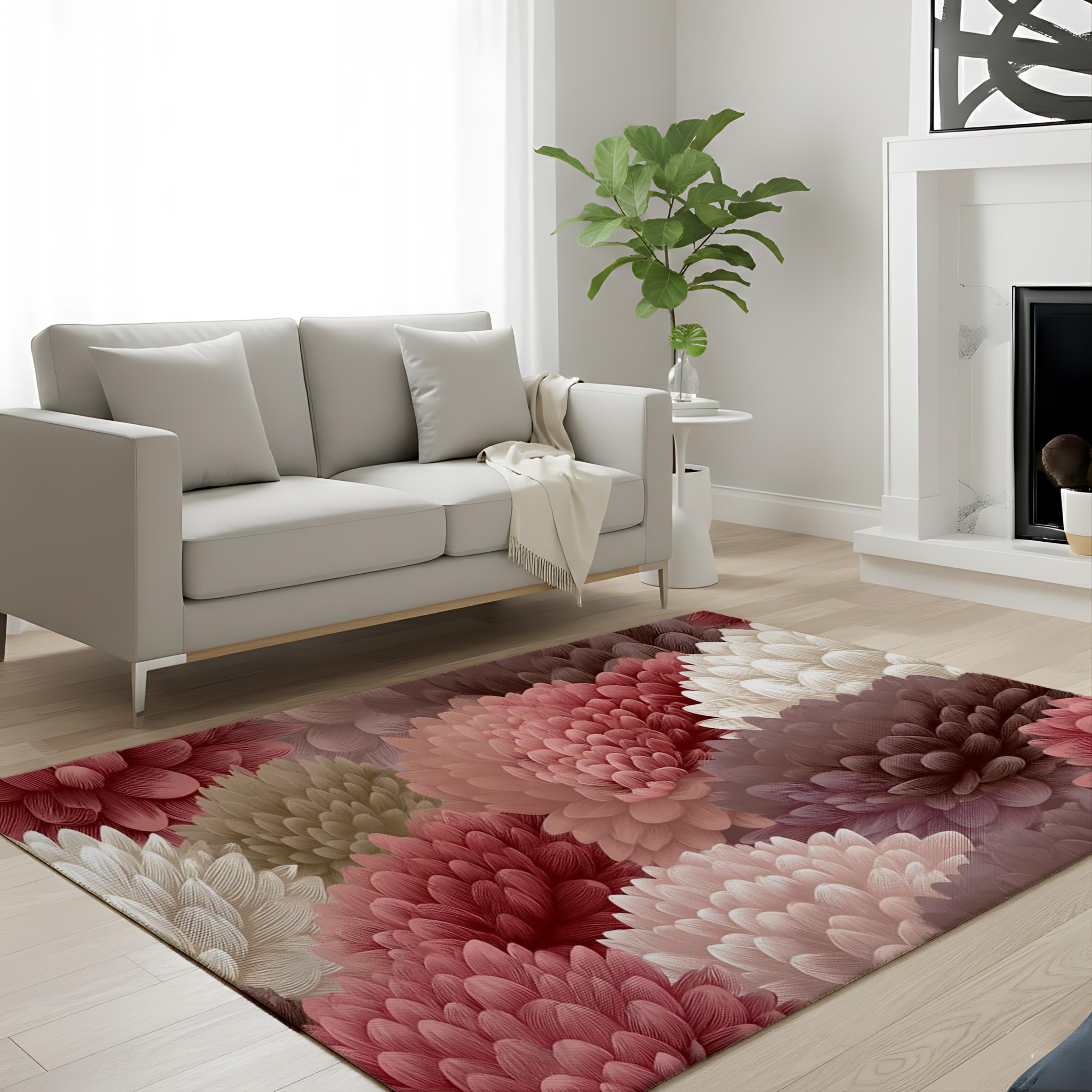 Blush Floral Area Rug, Dusty Rose Peony Carpet, Romantic Pink Botanical Floor Decor, Feminine Bedroom Living Room Accent Rug