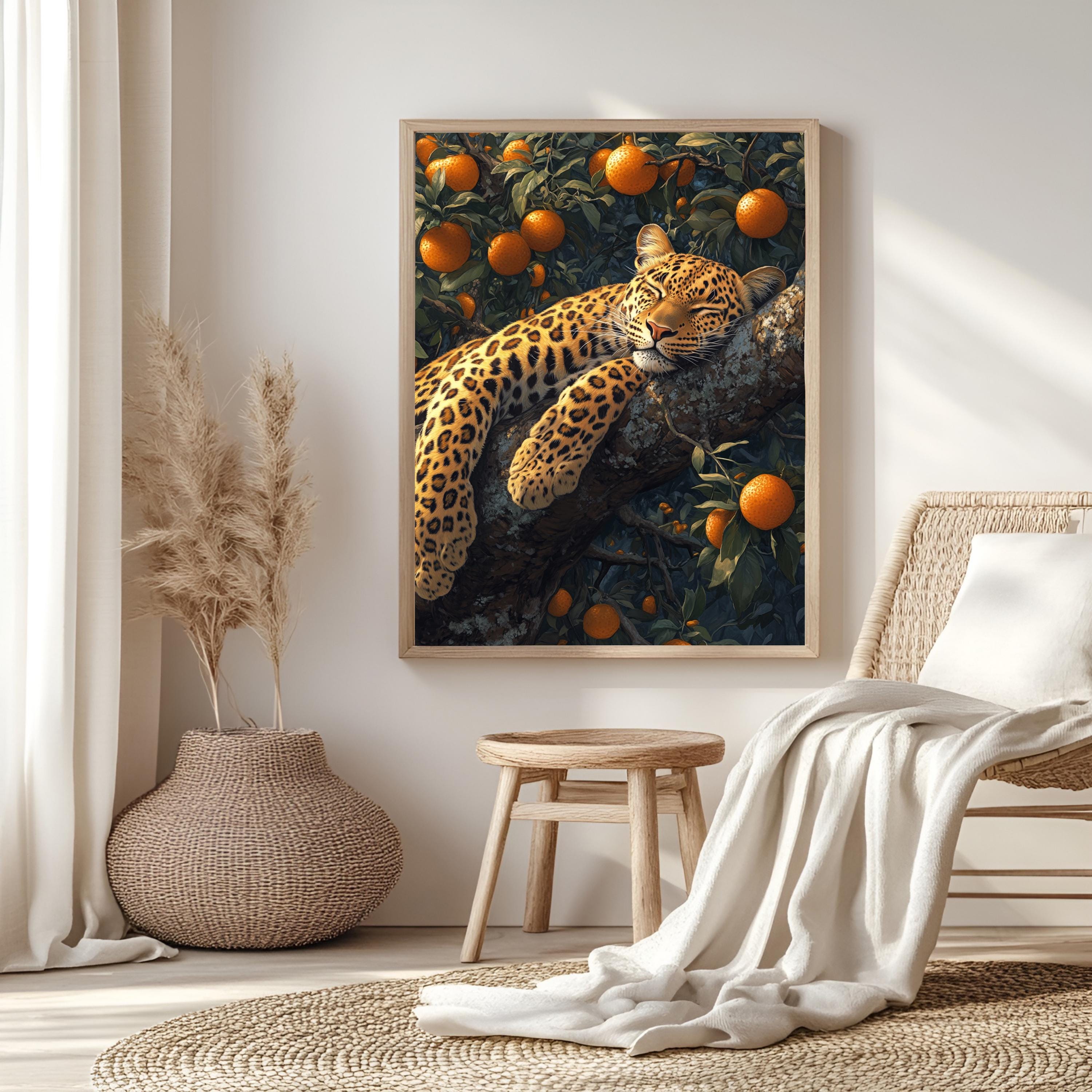 Leopard Wall Art, Botanical Jungle Wildlife Framed Canvas, Vintage Animal Home Decor, William Morris Style Artwork, Safari Lover Gift