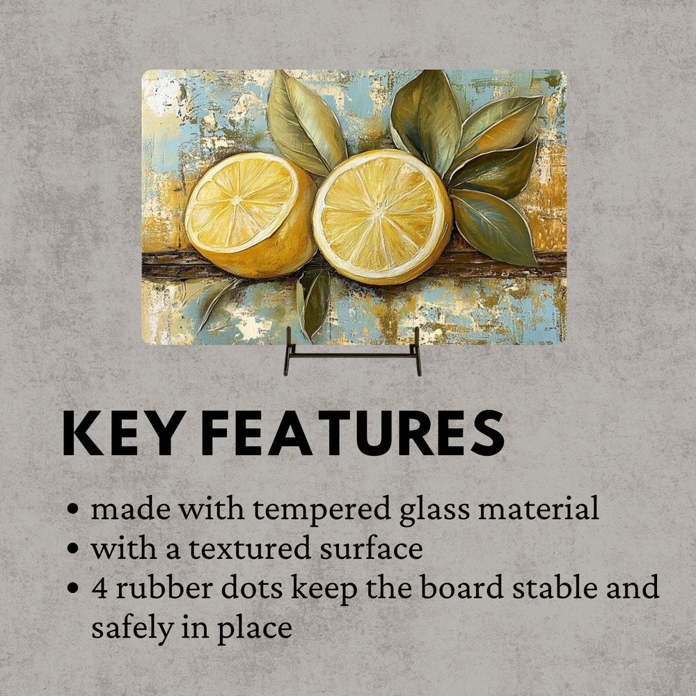 Vintage Lemon Glass Cutting Board, Rustic Citrus Kitchen Decor, Lemon Kitchen Prep Board