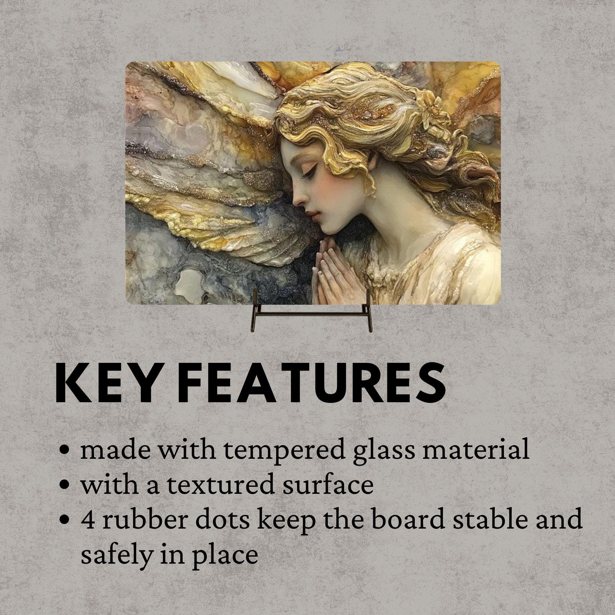 Marble Angel Glass Cutting Board, Elegant Angel Kitchen Decor, Vintage Style Kitchen Board