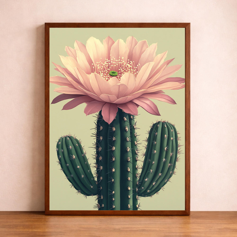 Boho Cactus Wall Art Print, Large Framed Floral Cactus Wall Decor Gift, Desert Botanical Canvas Decor, Modern Neutral Home Decor