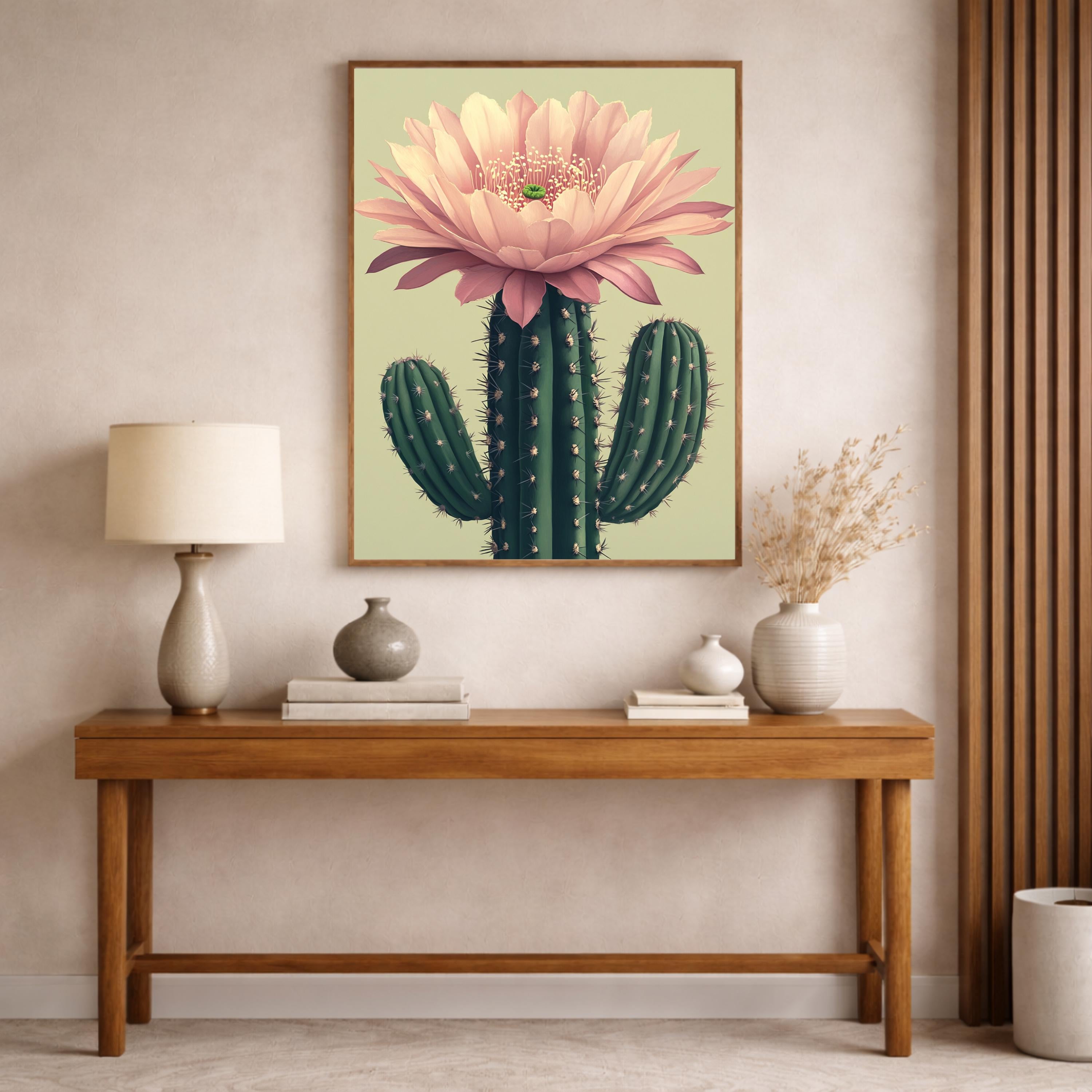 Boho Cactus Wall Art Print, Large Framed Floral Cactus Wall Decor Gift, Desert Botanical Canvas Decor, Modern Neutral Home Decor