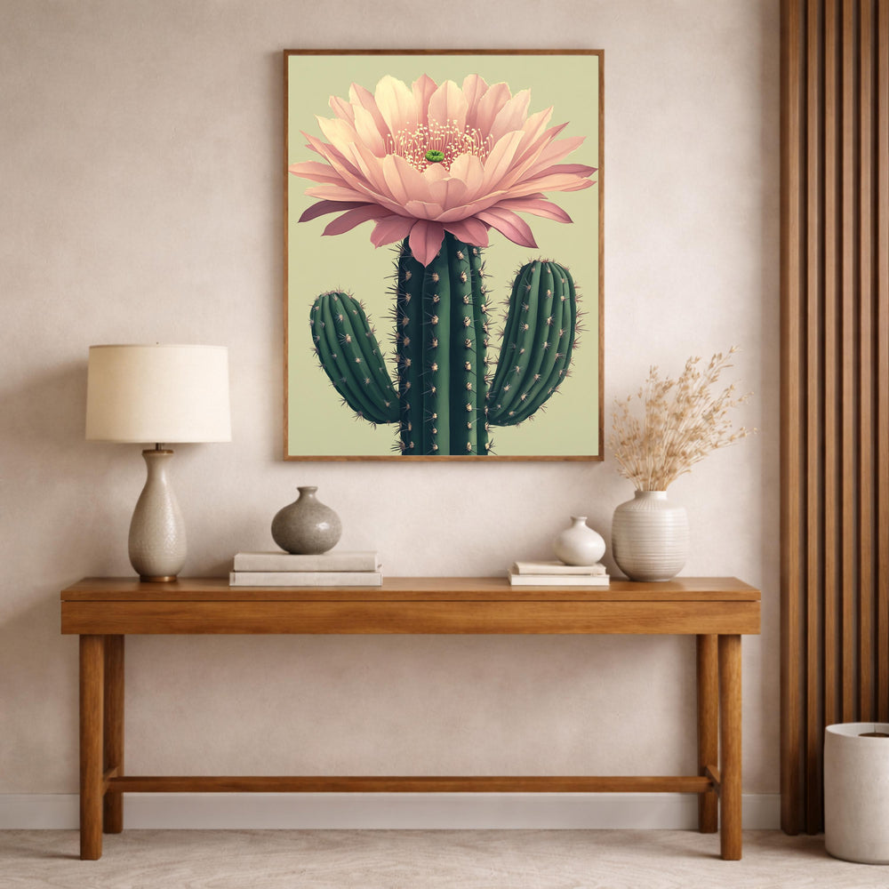 Boho Cactus Wall Art Print, Large Framed Floral Cactus Wall Decor Gift, Desert Botanical Canvas Decor, Modern Neutral Home Decor