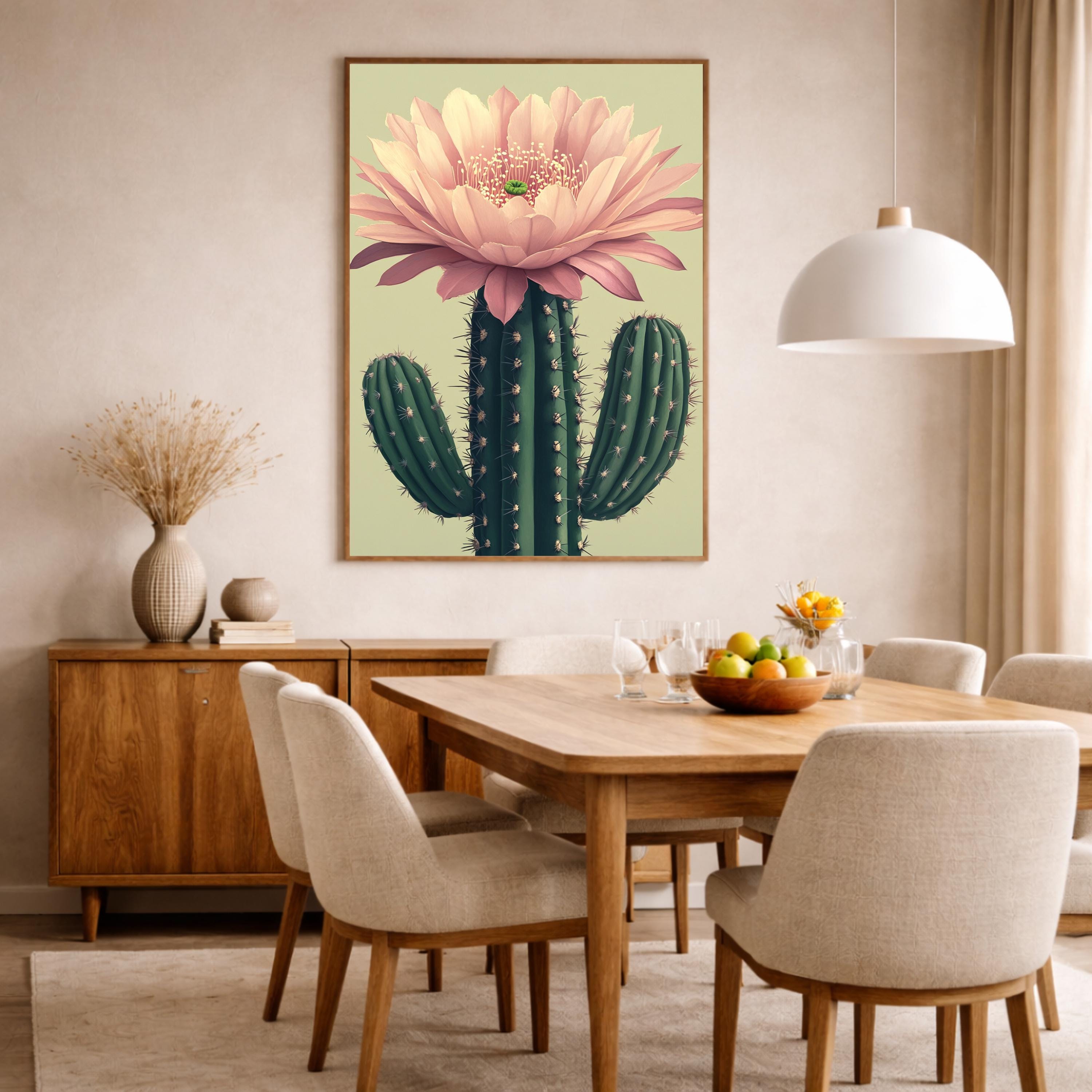 Boho Cactus Wall Art Print, Large Framed Floral Cactus Wall Decor Gift, Desert Botanical Canvas Decor, Modern Neutral Home Decor