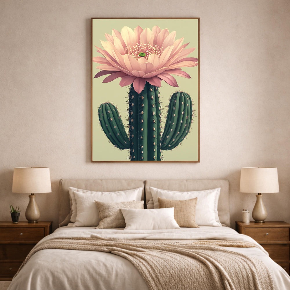 Boho Cactus Wall Art Print, Large Framed Floral Cactus Wall Decor Gift, Desert Botanical Canvas Decor, Modern Neutral Home Decor