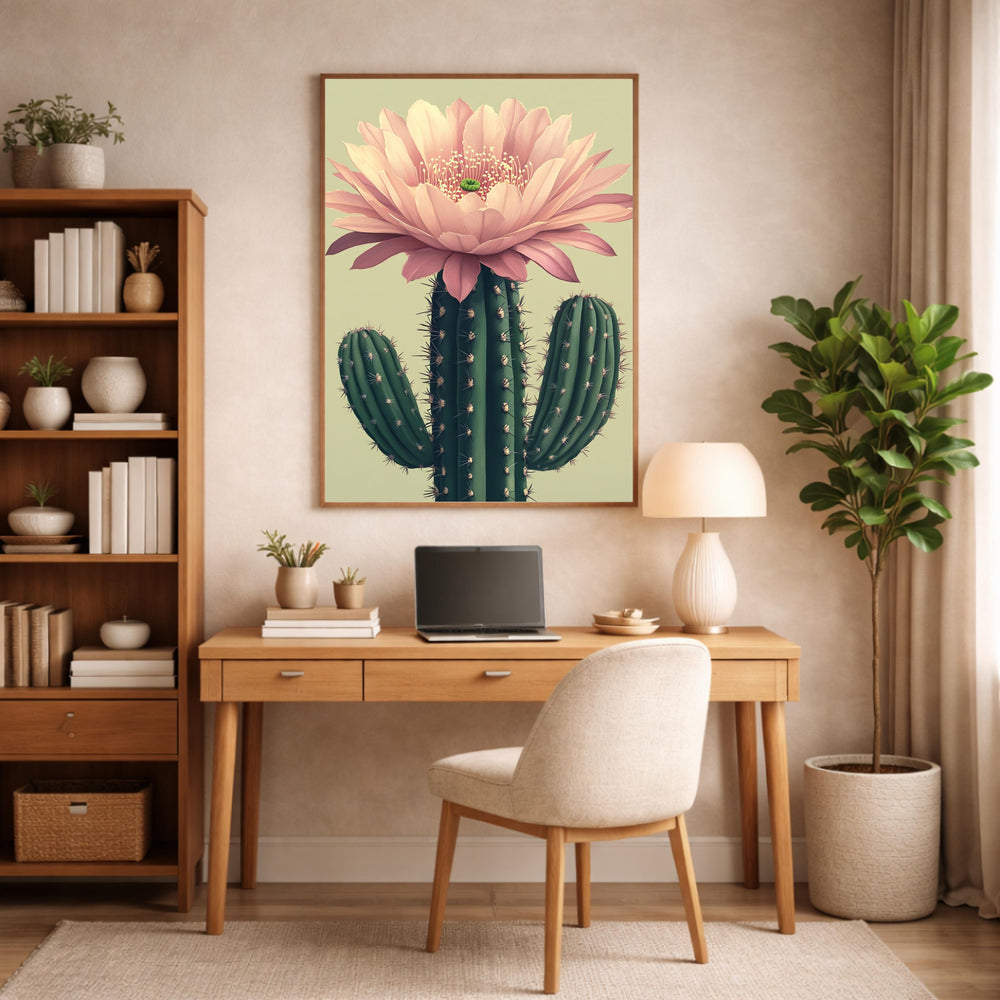Boho Cactus Wall Art Print, Large Framed Floral Cactus Wall Decor Gift, Desert Botanical Canvas Decor, Modern Neutral Home Decor