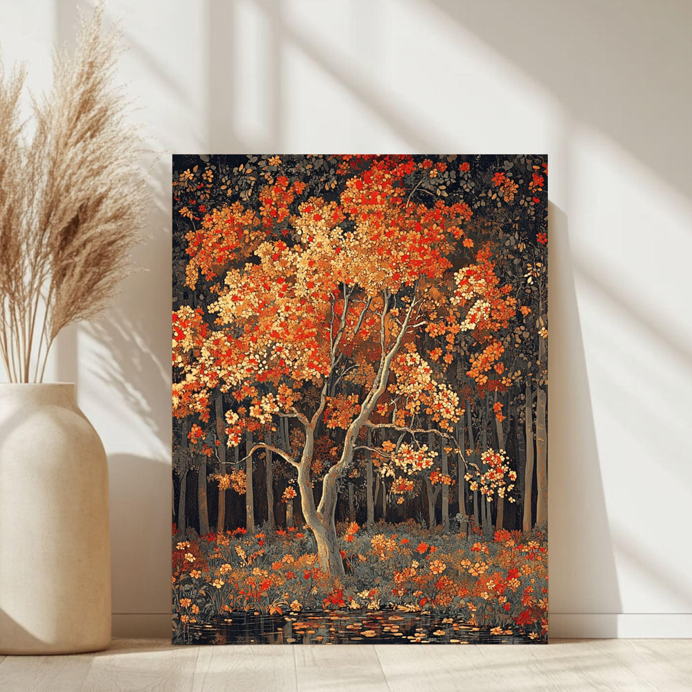 Rustic Autumn Wall Art Print, Vintage Woodland Canvas Decor, Fall Nature Landscape Art, Cozy Cottagecore Farmhouse Decor