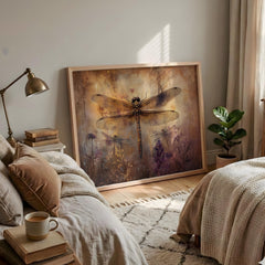 Vintage Dragonfly Wall Art, Botanical Insect Print, Rustic Garden Framed Canvas, Cottage Farmhouse Home Decor, Nature Inspired Accent