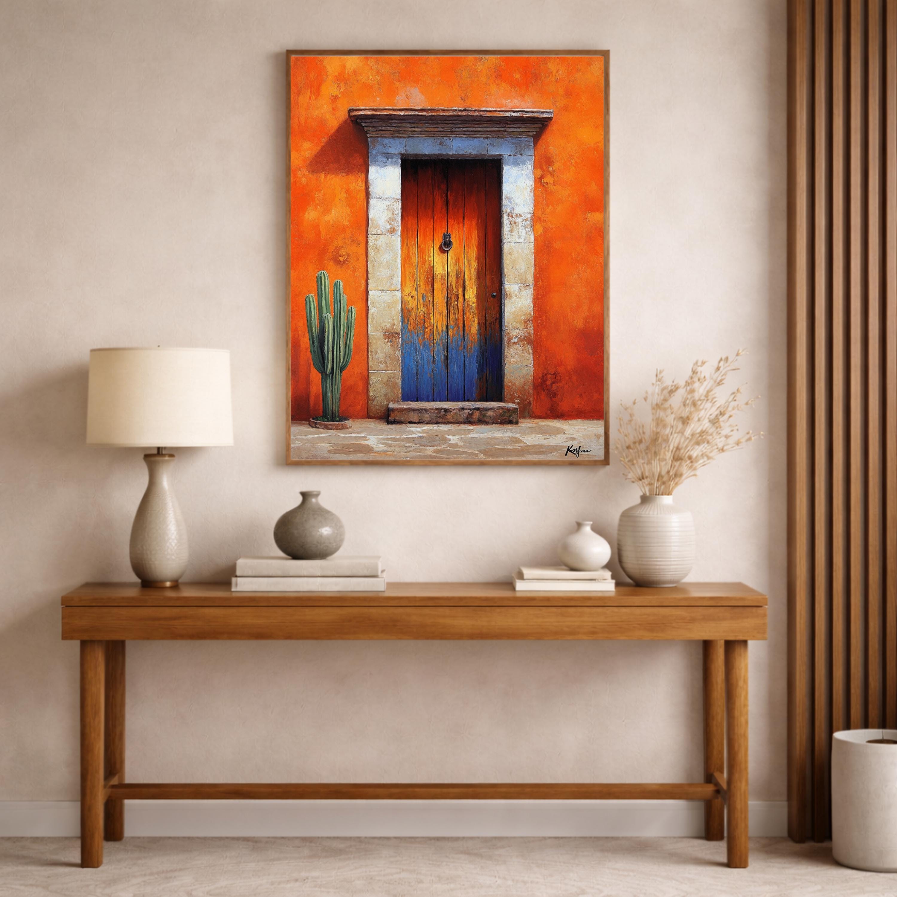 Terracotta Doorway Wall Art Print, Large Framed Sunbaked Adobe Door Canvas Decor, Warm Desert Living Room Wall Decor, Rustic Entry Home Art