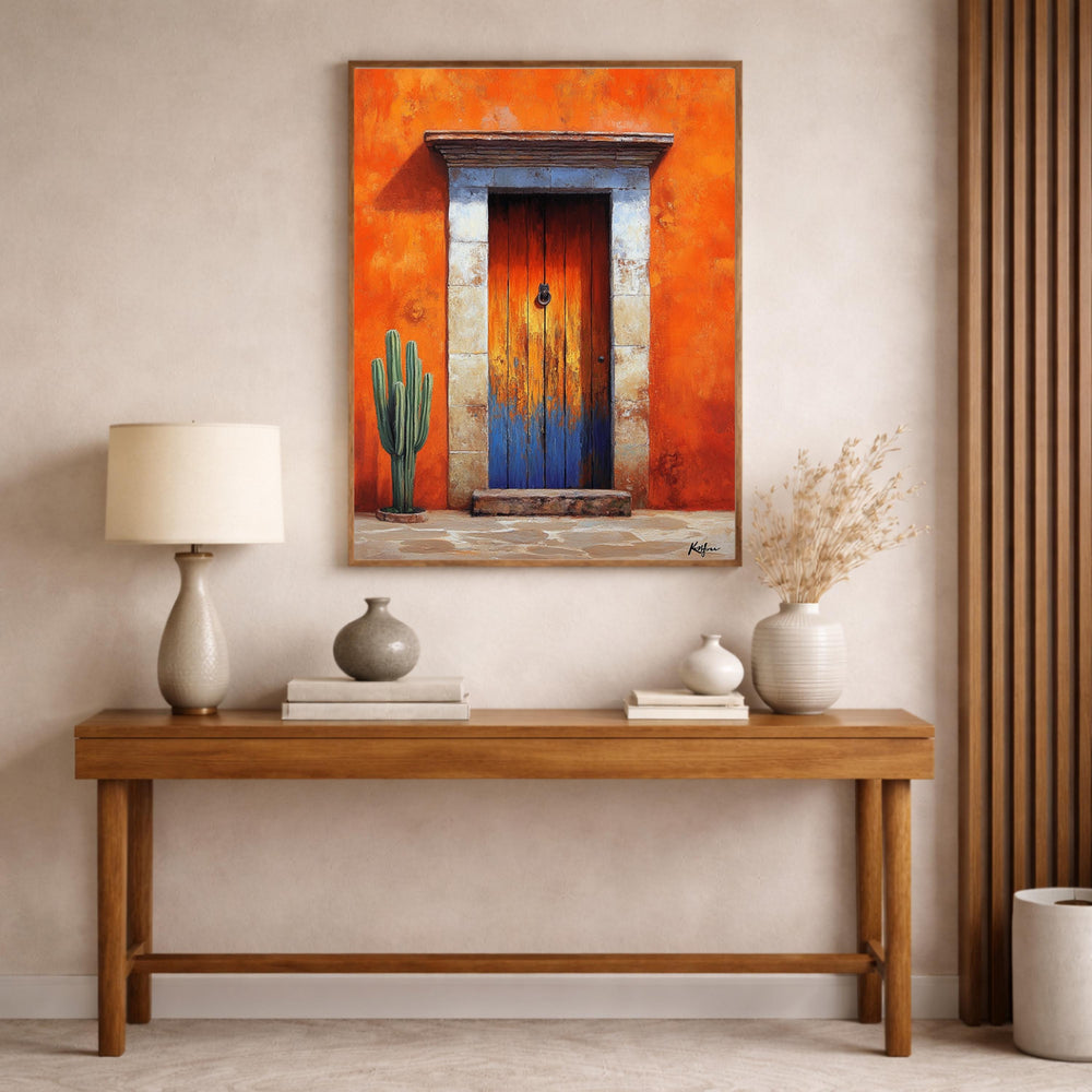 Terracotta Doorway Wall Art Print, Large Framed Sunbaked Adobe Door Canvas Decor, Warm Desert Living Room Wall Decor, Rustic Entry Home Art