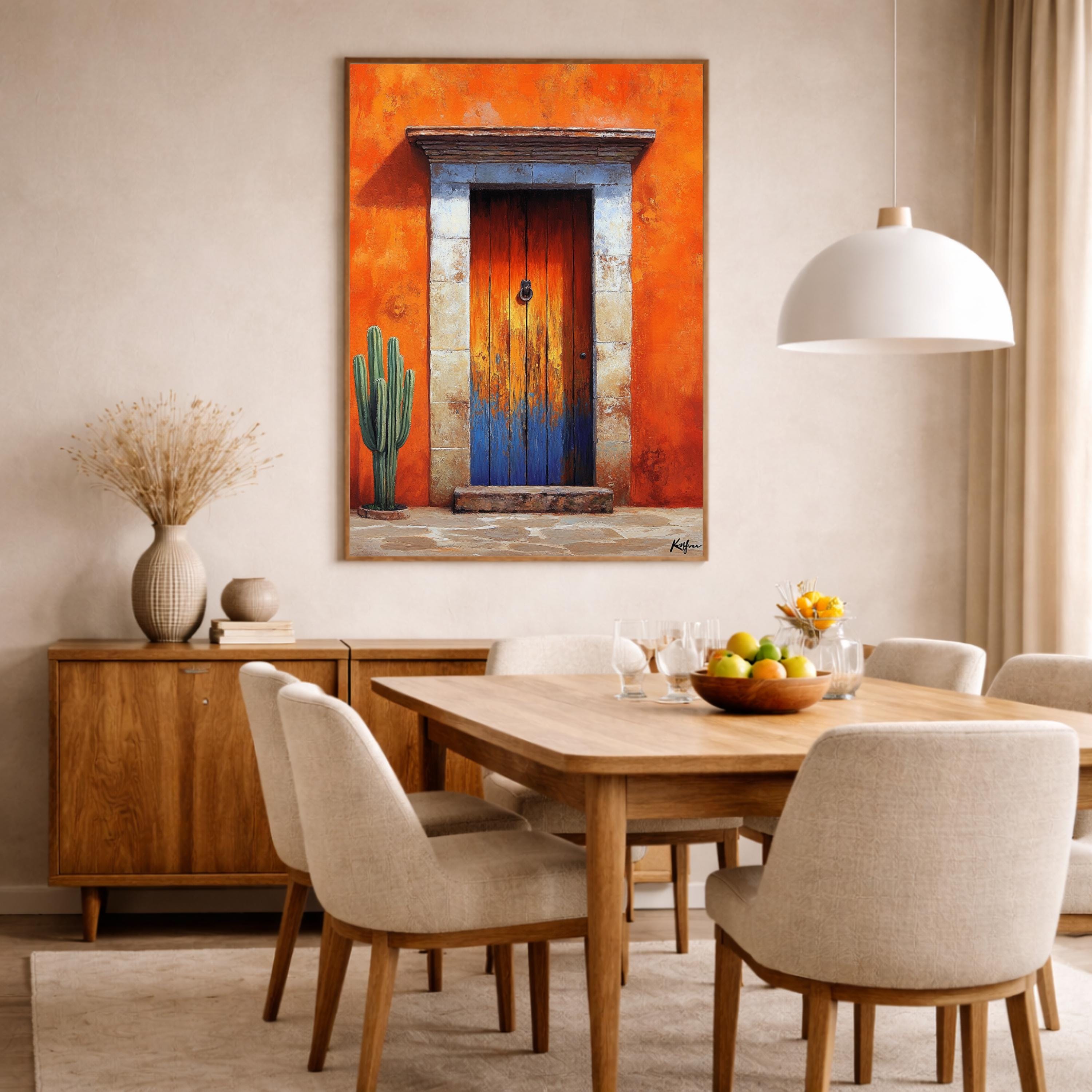 Terracotta Doorway Wall Art Print, Large Framed Sunbaked Adobe Door Canvas Decor, Warm Desert Living Room Wall Decor, Rustic Entry Home Art