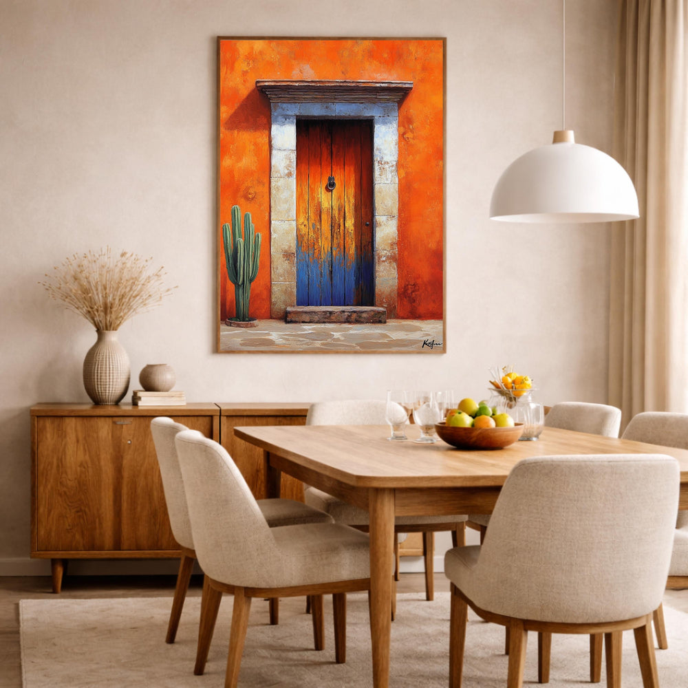 Terracotta Doorway Wall Art Print, Large Framed Sunbaked Adobe Door Canvas Decor, Warm Desert Living Room Wall Decor, Rustic Entry Home Art