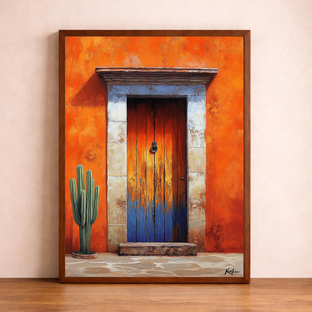 Terracotta Doorway Wall Art Print, Large Framed Sunbaked Adobe Door Canvas Decor, Warm Desert Living Room Wall Decor, Rustic Entry Home Art
